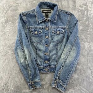 Express Jeans Denim Jacket Womens M‎ Blue Medium Wash Jean Jacket 100% Cotton
